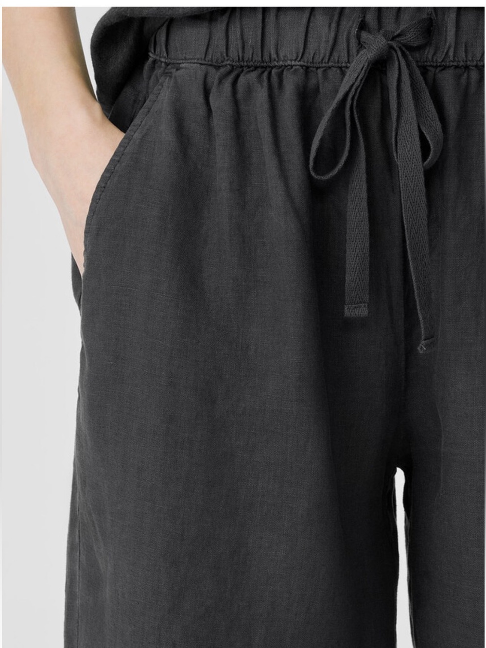 Eileen Fisher Shorts Drawstring Elastic Waist Mid Thigh Linen Graphite XL $128 - Picture 2 of 9